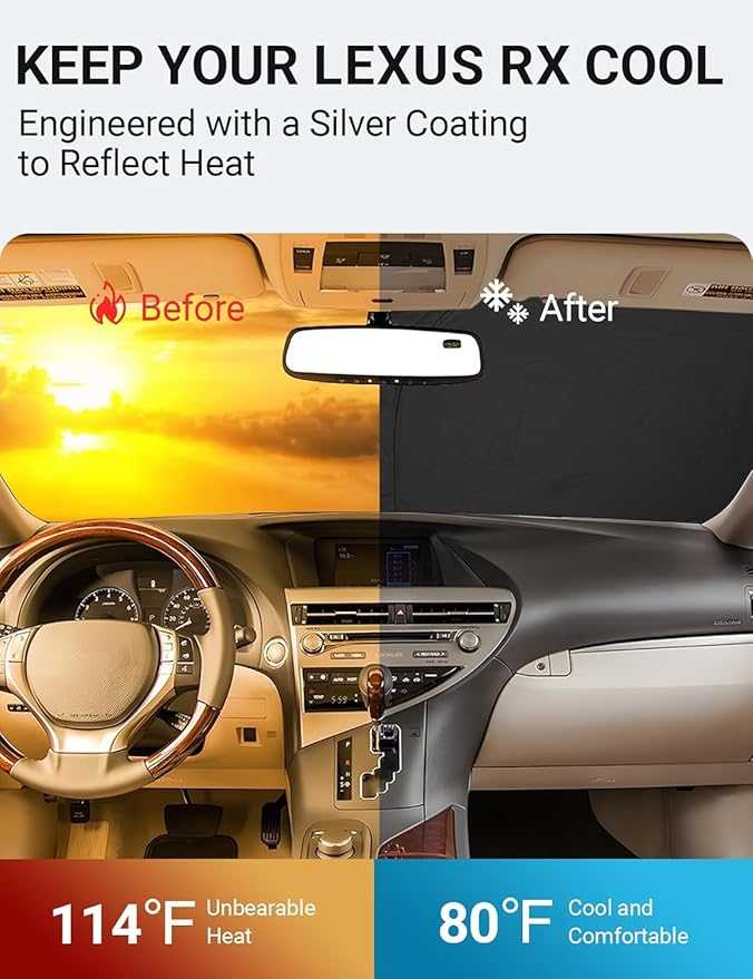 Proadsy 2025 Upgrade Windshield Sun Shade Custom Fit Lexus RX 2010-2015 4-Layer Foldable Front Sunshade Protector Sun Visor Blocks UV Rays Keep Car Cooler