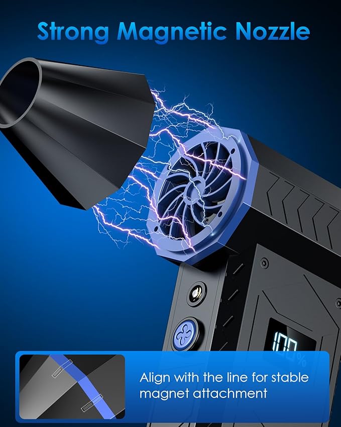 Compressed Air Can for Computers, 130000RPM Compressed Air Duster PC Blower Keyboard Cleaning Kit with LED Display & Light 4 Gear Adjustable Computer Cleaner Car Duster