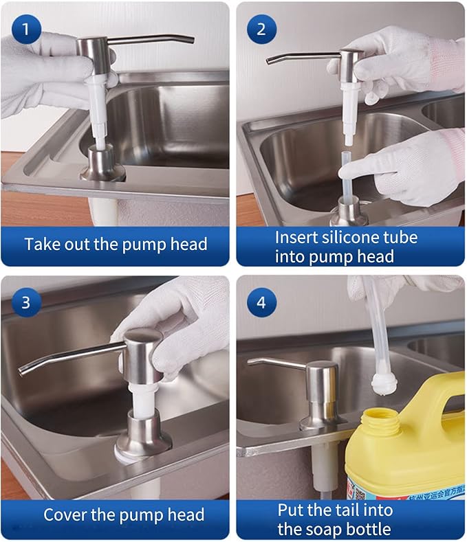 Built in Soap Dispenser for Kitchen Sink, Countertop Soap Dispenser Pump with 47" Extension Tube kit, No Need to Refill