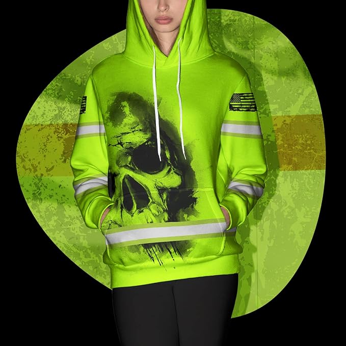 Color US Flag High Visibility Hoodie for Men Women Reflective Tapes Safety Workwear for Worker Runner Patriotic