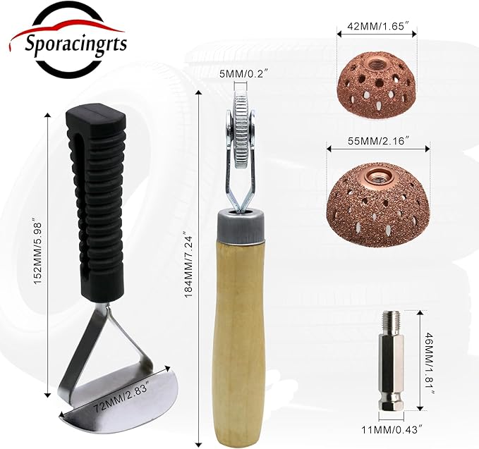 Sporacingrts Tire Repair Set Includes 2500rpm Low Speed Air Tire Buffer Tire Patch Roller Tire Inner Liner Scrapper 3Pcs Tungsten Steel Buffing Wheel 42mm 55mm