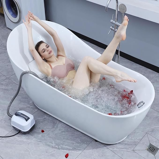 Portable Spa Bubble Bath Mat, Full Body Bubbling Bath Mat with Remote & Pillow, Electric Air Pump & Adjustable Bubble Settings, Bathtub Bubble Machine
