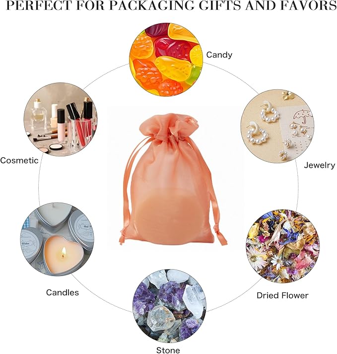 20 Pcs Orange Small Organza Bags 3X4 inch for Wedding Favors with Drawstring, Mini Mesh Gift Bags Jewelry Pouch for Candy Bridal Shower Party Favor Baby Shower Christmas