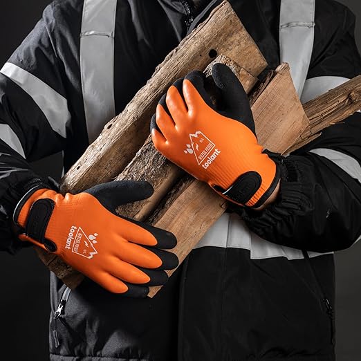 toolant 100% Waterproof Gloves Bulk Pack, 3 Pairs, Winter Work Gloves for Extreme Cold, Touchsreen, Warm Gloves for Freezer, Fishing and Gardening, with Grip, Orange, X-Large