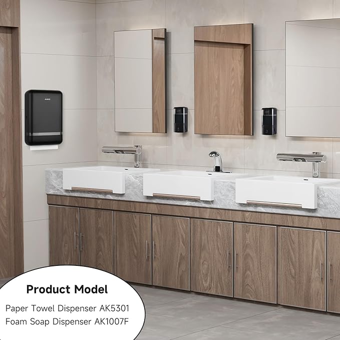 AIKE 400 Sheets Multifold Paper Towel Dispenser Wall Mount for Commercial with Lock Large Capacity, Black (Folded Size 9.0" x 3.5" Or Smaller)