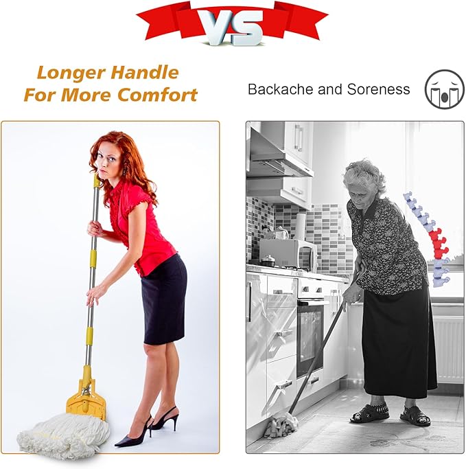 Commercial Mop Heavy Duty Industrial Cotton Mop, 61 inch Metal Commercial Stick for Home, Garage,Office, Workshop, Warehouse Floor Cleaning, 2 Pack