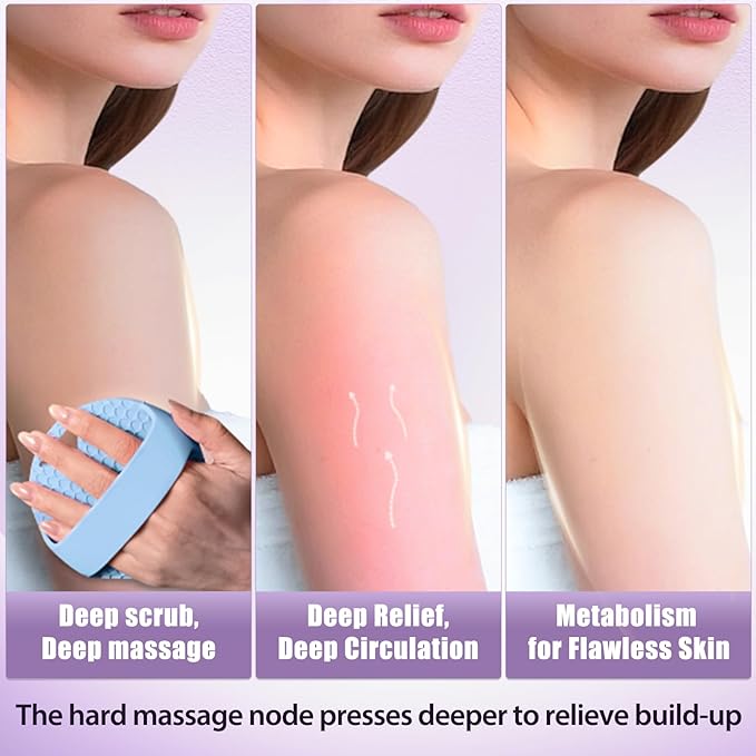 Heavy Duty Silicone Body Scrubber – Anti Zinc Infused-Lymphatic Brush Exfoliating Body Scrubber for Shower Body,with Stiff and Soft Bristles for Anti-Puffiness,Blood Circulation- Azure
