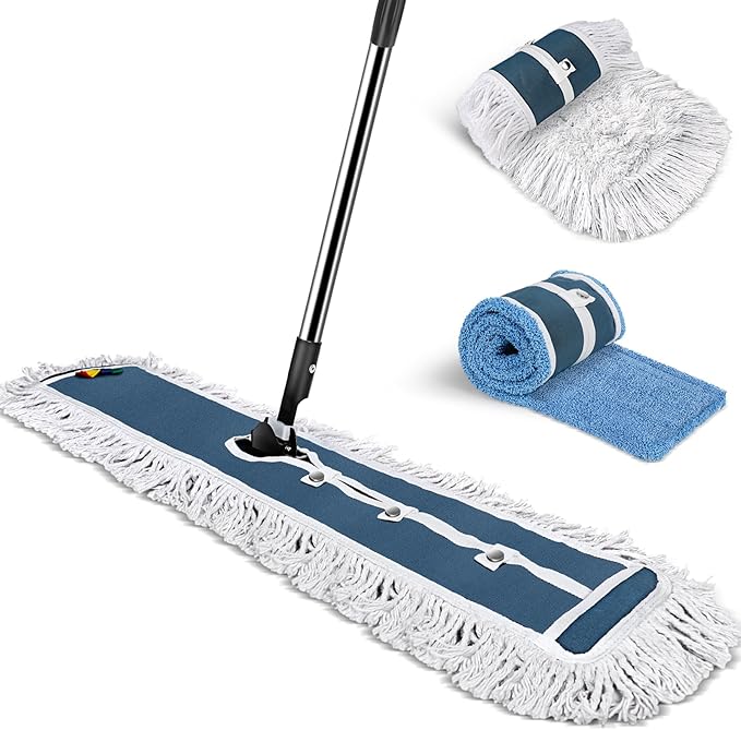 42" Commercial Mop,MASTERTOP Heavy Duty Dust Floor Mop with 52" Long Handle,Large Industrial Wet Dry Mops,Sweeper Broom for Hardwood, Tile, Laminate,Garage,School,Mall - 1 Cotton & 1 Microfiber Pad