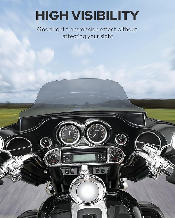 Benlari 8" Smoke Wave Windshield Windscreen Fit for 1996-2013 Harley Davidson Touring Street Glide Electra Glide Tri Glide FLHT FLHX FLHTK FLHTC FLHTCU