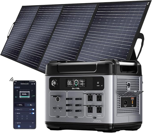 OUKITEL P2001 Plus 2400W/2048Wh Solar power station with 4 AC Outlets(5000W Peak),2400W Solar Generator with 400W Solar Panels, 1800W Super Fast Charging, Emergency Power Station for Home, Camping
