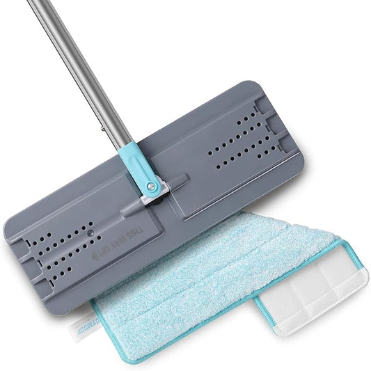 JOYMOOP Flat Mop, Microfiber Mops for Floor Cleaning and Wall Cleaner, 60" Long Handle with Flexible 13" Flat Head with a Microfiber Mop Pad - Grey & Cyan Blue