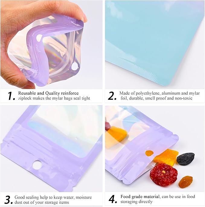 100 Pack Resealable Plastic Bags for Food Storage, Zipper Bags with Clear Front Window, Packaging Pouch for Small Business (Pink & Blue, 4.7x7.9 inch)