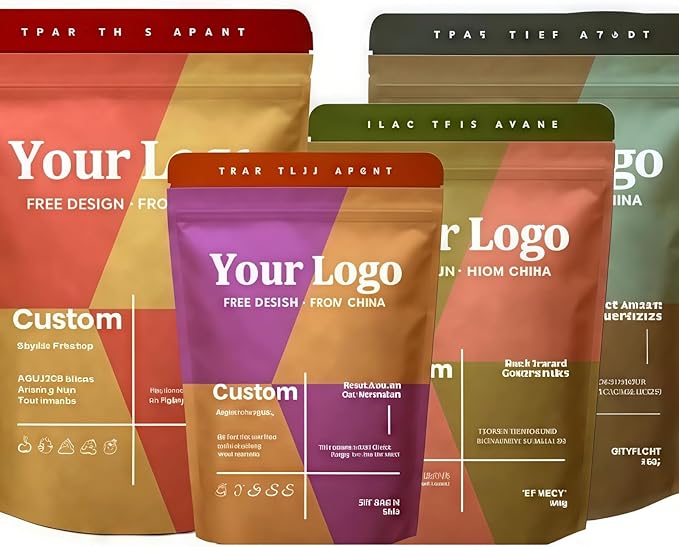1000Pcs Custom Logo Brown White Kraft PaperBag with Window,Stand up Flat Bottom Paper Bag (Min Order 1000 Pcs), Reusable Zipper Lock Pouches Food Storage Bags
