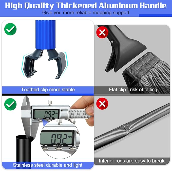 BUVE Commercial Heavy Duty Industrial Cotton Mop with Long Handle for Floor Cleaning, Looped-End String Wet Mop for Home, Garage, Office, Workshop, Warehouse