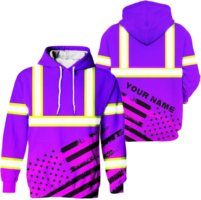Color US Flag High Visibility Hoodie for Men Women Reflective Tapes Safety Workwear for Worker Runner Patriotic