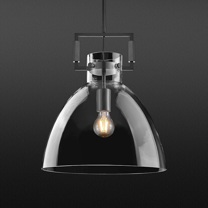 Mondern Large Black Kitchen Island Pendant Light, 14 '' W 1-Light Glass Chandelier,Island Pendant Lights,Farmhouses Pendant Light, for Kitchen,Dining Room,Bathroom,Includes Bulbs
