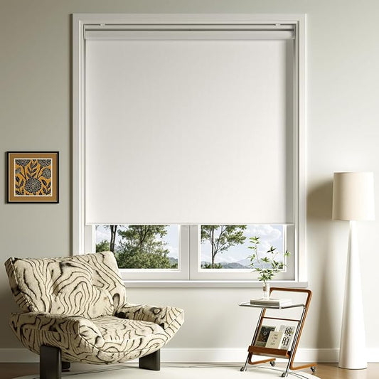 Cordless Roller Shades Blackout Blinds for Windows Room Darkening Rolled Up Shades with Spring System, UV Protection Window Shades Door Blinds for Home and Office (White, 48" W x 72" H)
