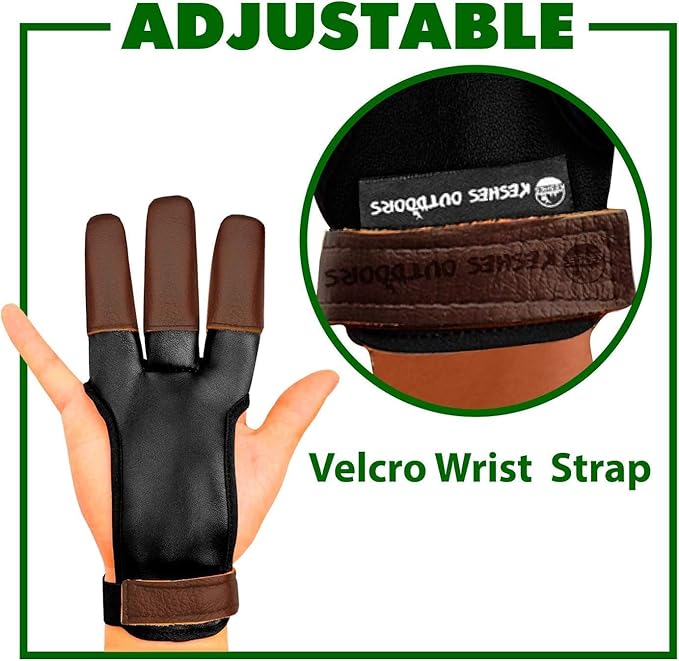 KESHES Archery Glove - Three Finger Tab with Durable Leather Finger Protector for Recurve & Longbow Bows - Comfortable Guard for Men, Women, & Youth - Ideal for Archery Hunting & Target Practice