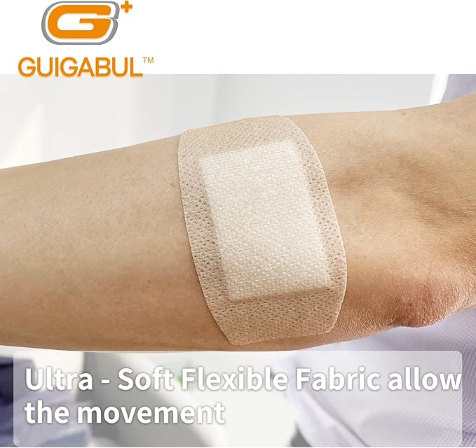 Silicone Adhesive Bandages for Elderly Sensitive Skin - Painless Removal 2''x4'' Extra Large 15 Counts Waterproof and 15 Counts Flexible Fabric Bandages by G+ GUIGABUL - Hypoallergenic - Latex Free