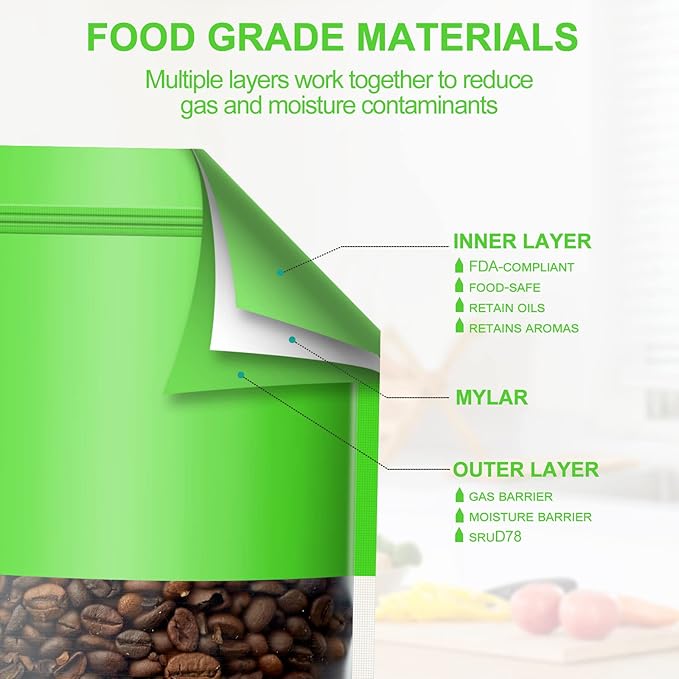 100 Pack Smell Mylar Proof Bags for Food Storage, Resealable Packaging Bags for Small Business, Stand Up Foil Pouches Reusable Heat Sealable Bags with Clear Window (Green, 5.5x7.8 In)