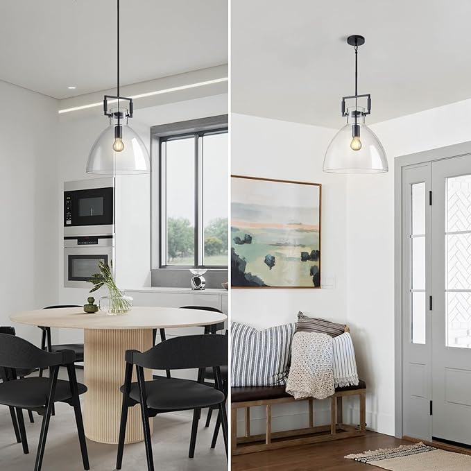 Mondern Large Black Kitchen Island Pendant Light, 14 '' W 1-Light Glass Chandelier,Island Pendant Lights,Farmhouses Pendant Light, for Kitchen,Dining Room,Bathroom,Includes Bulbs