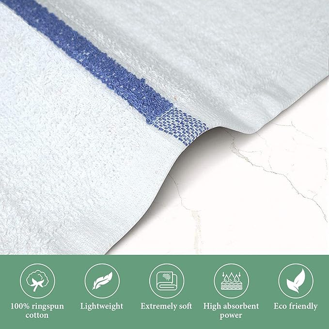 Bar Mop Blue Stripe 16x19 4 lbs Pack of 24, 100% Cotton Double Stitched Route Ready Absorbent Kitchen Towel Dish Towels and Dishcloths Towels Sets Washcloth Kitchen Towel
