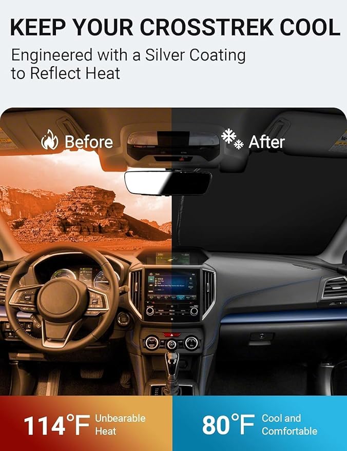 Proadsy 2025 Upgrade Windshield Sun Shade Custom Fit Subaru CrossTrek 2018-2024 2025 4-Layer Foldable Front Sunshade Protector Sun Visor Blocks UV Rays Keep Car Cooler