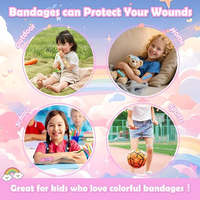 33 Styles Kids Cartoon Bandages 300 Pcs Adhesive Flexible Unicorn Bandages Cartoon Bandaids Variety Pack Waterproof Breathable Protect Scrapes and Cuts for Girls Boys Children Toddlers(Cute)