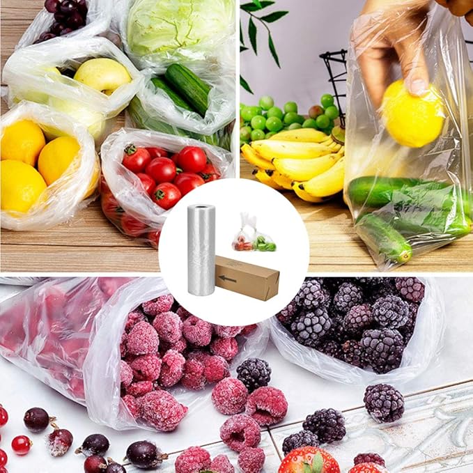 Food Storage Bags, 12 x 16 Plastic Produce Bag on a Roll, for Fruits, Vegetables, Bread, Groceries - Clear, 350 Per Roll (1 Roll)