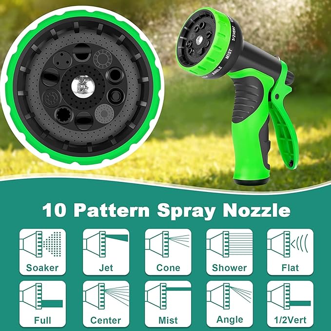 150 ft Garden Hose - 2025 New Upgraded Flexible Water Hose - Ultra Lightweight Kink-free Car Washing Pipe with 10 Function Sprayer and 3/4" Solid Brass Fittings - Durable,Leak proof Garden Hoses