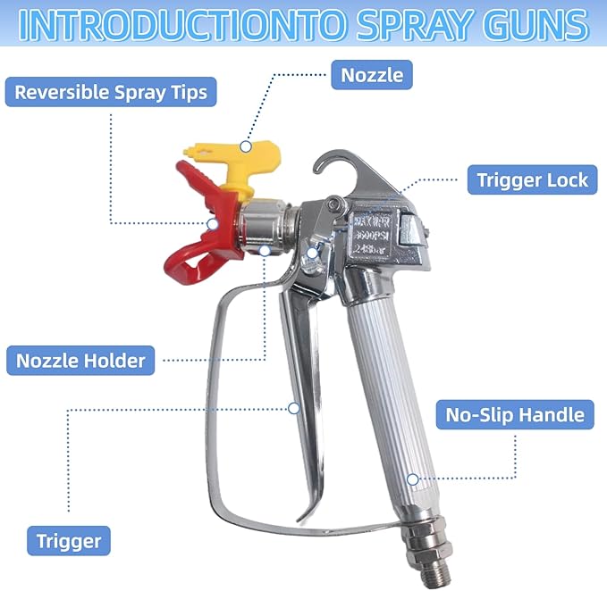 22PCS Airless Paint Sprayer Gun Kit, 3600 PSI Spray Gun with 32FT Hose,6 Reversible Tips (211/313/415/515/517/623), 4 Extension Rods, 2 Nozzle Seats, 6 Filters& Guide Tool, Indoor/Outdoor