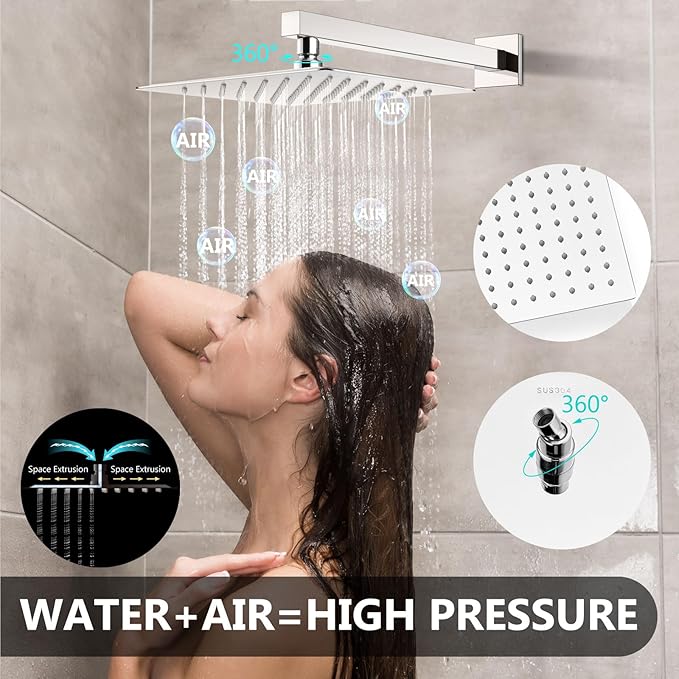 Shower Faucet Set Rainfall Shower System with Square Showerhead and Handle Set Fixture with 2 in 1 Function Handheld Sprayer Wall Mounted Trim Repair Kit Rough-in Valve 10 Inch Polish Chrome