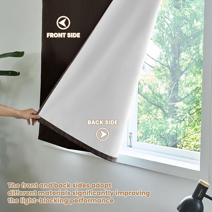 JILROIN Self Adhesive Curtains,100% Blackout Window Cover,No Drilling,Easy to Install,Provides Privacy Protection for Bedrooms (Dark Coffee- W60 × L84 in)
