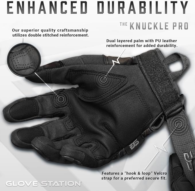 Glove Station Tactical Gloves for Men – Touchscreen Utility Gear with Hard Knuckle Protection Used in Motorcycle, Airsoft, Combat, Police, Shooting & Outdoor Work