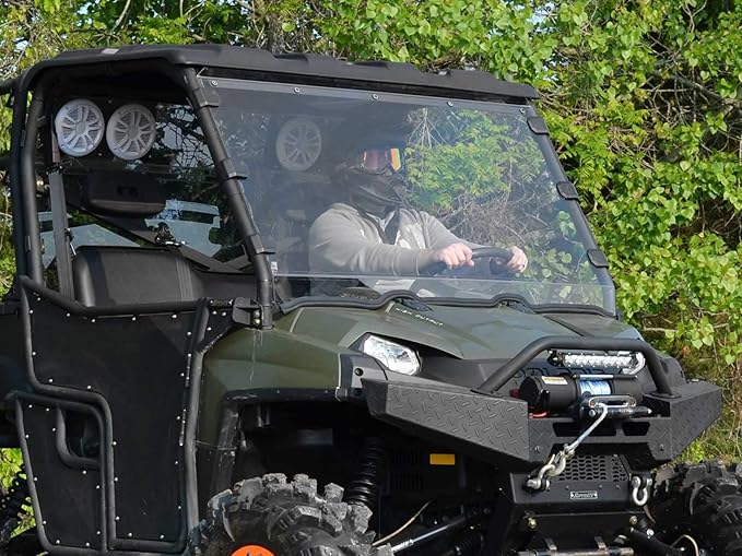 SuperATV Clear Non-Scratch Resistant Full Windshield for 2011-2014 Polaris Ranger 900 Diesel | 2013-2014 900 Ranger Diesel Crew | Made with 1/4" Polycarbonate | Includes Pre-installed Bulb Seal
