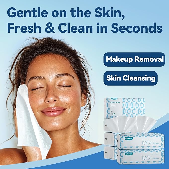 Winner Soft Face Towels, 100% USDA Biobased Facial Towels, 2 Packs per Case, 6 Bags per Pack, 100 Ct Face Towelettes per Bag (1200 Total)