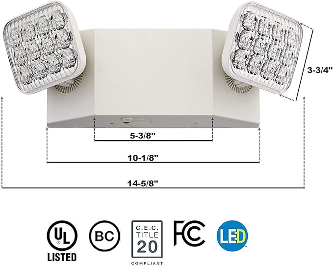 LED Emergency Lighting Fixtures with 2 LED Heads, Commercial Emergency Light with Battery Backup, UL 924 and CEC Qualified, 120-277 Voltage (1-Pack)…