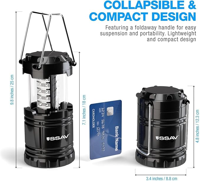 2 Pack LED Camping Lantern, LED Lanterns, Suitable Survival Kits for Hurricane, Emergency Light for Storm, Outages, Outdoor Portable Lanterns, Black, Collapsible | Batteries Included