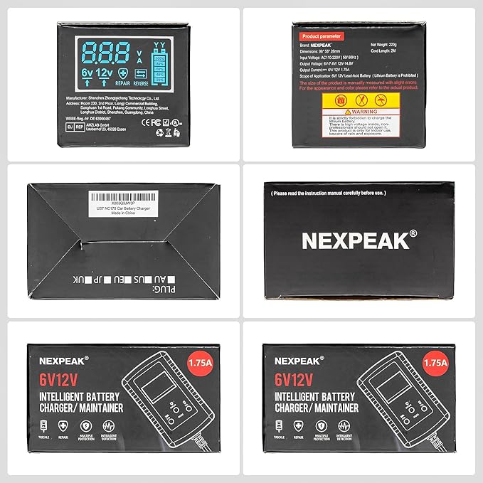 1.75-Amp Car Battery Charger, 6V and 12V Smart Fully Automatic Battery Charger Maintainer, Trickle Charger, Battery Desulfator for Car, Lawn Mower, Motorcycle, Boat, Marine Lead Acid Batteries