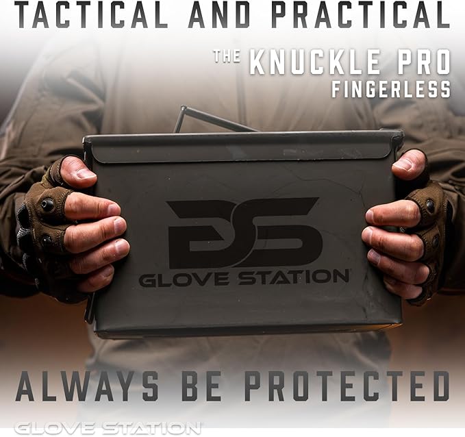 Glove Station- Fingerless Knuckle Tactical Gloves for Men - Motorcycle Gloves for Tactical Shooting, Airsoft, Hunting, Police Work and Hiking