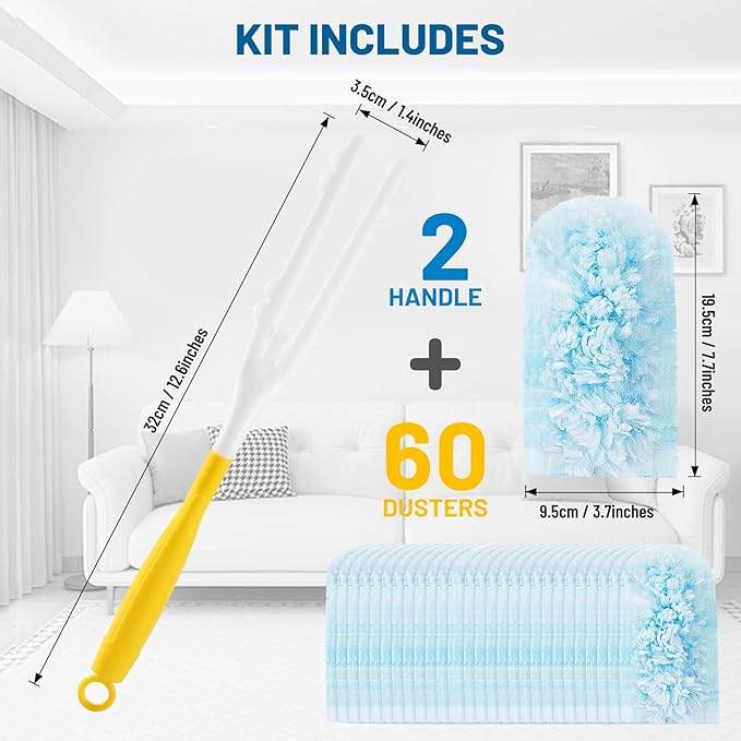 Duster Refill for Swiffer Duster Refill，360 Dusters Heavy Duty Refills, Multi Surface Disposable Duster Kit Unscented for Home, Office, Furniture (50 Count + 2 Handle)