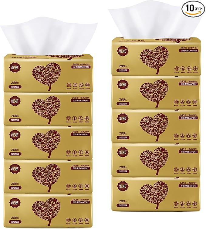 10 Packs Soft Small Facial Tissue, Disposable Facial Napkin, Wood Pulp Fiber Material NOT COTTON, Facial Towel, White Facial Paper Tissue, 4-Ply, 10 Pack, 280 Sheets per Pack, 2800 Sheet In Total