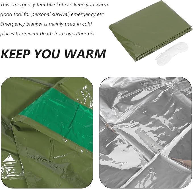 GALPADA Emergency Thermal Survival Blanket Tent Green Multi-use Outdoor Camping Shelter for Hiking and Rescue