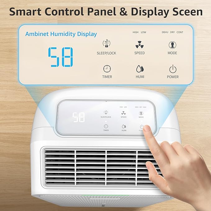 KNKA 2500 Sq.Ft Dehumidifiers for Home with Drain Hose Max 34 Pints, Dehumidifier for Basement, Bedroom, Bathroom, Large Room, Three Modes, Intelligent Humidity Control, Dry Clothes, 24HR Timer