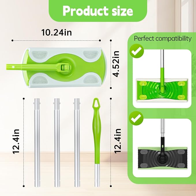 Mop Handle Compatible with Swiffer, Green Extra Long Detachable Mop Handle for Swiffer Dry & Wet Mops, Easy to Install & Replace