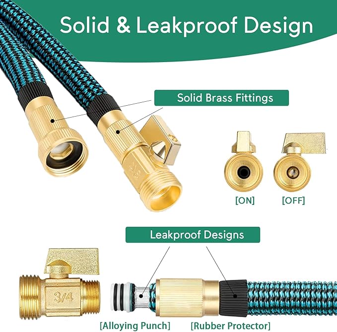 Expandable Garden Hose 50 ft, 2025 New No Kink Flexible Water Hose 50ft with 10 Pattern Spray Nozzle, Extra Strong Brass Connectors, Reinforced Expanding Latex Core, Ultra Lightweight & Collapsible