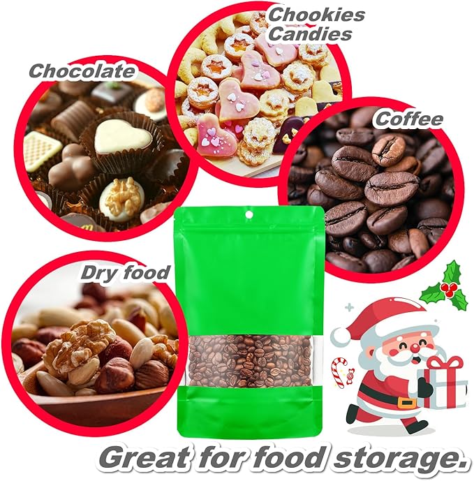 150 Pack Stand up Matte Metallic Storage Bags with Clear Front Window Heat-Sealable Resealable Solid Color Pouches for Food Storage Containers Organizer(Green,3.9 * 5.9 inch,Pack of 150)