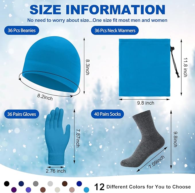 Liitrsh 148 Pcs Bulk Winter Fleece Hats Gloves Scarf Sock Sets for Men Women, Beanies for Homeless Donation Charity Bundle