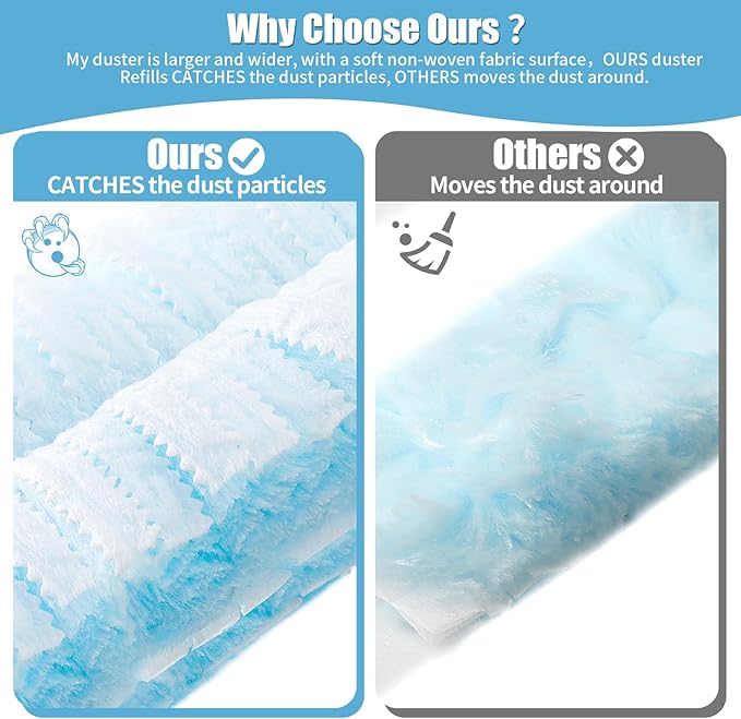 50 Count 360° Heavy Duty Duster Refills Compatible with Swiffer, Larger -Extra Thick Electrostatic Disposable dusters Refill for Electronics, Furniture, Blinds, Ceiling Fans, Unscented (Blue)