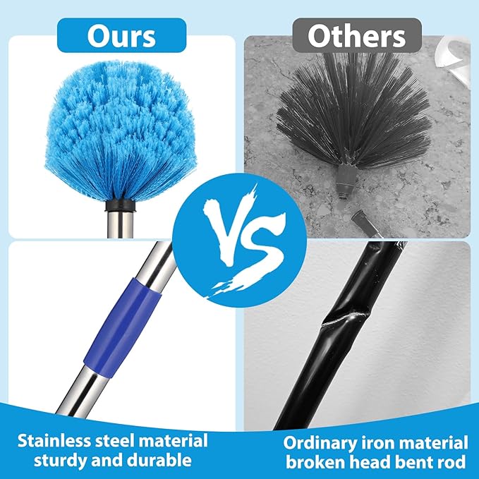 Cobweb Duster with Extension Pole,4-10FT Stainless Steel Spider Web Brush with Pole,Cobweb Duster Outdoor for High Ceilings and Surfaces,Steel Long Handle, Lightweight Cleaner